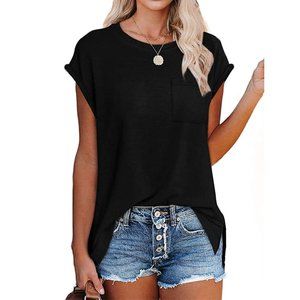 Women's Cap Sleeve Loose Fit Basic Tee - Black